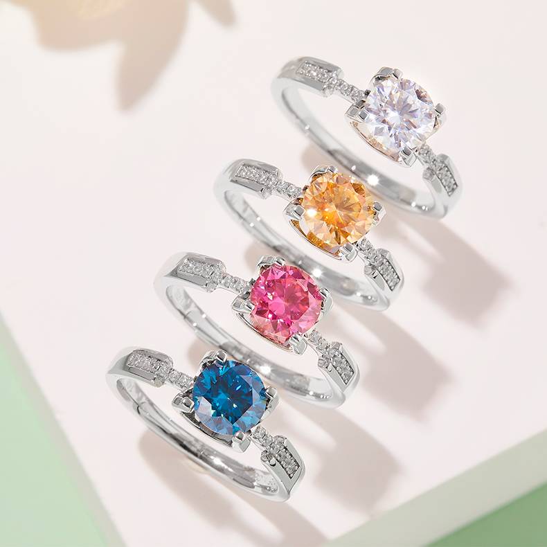 直臂微镶牛头小蛮腰S925银镀白金MoissaniteWomen's Ring1ctD级